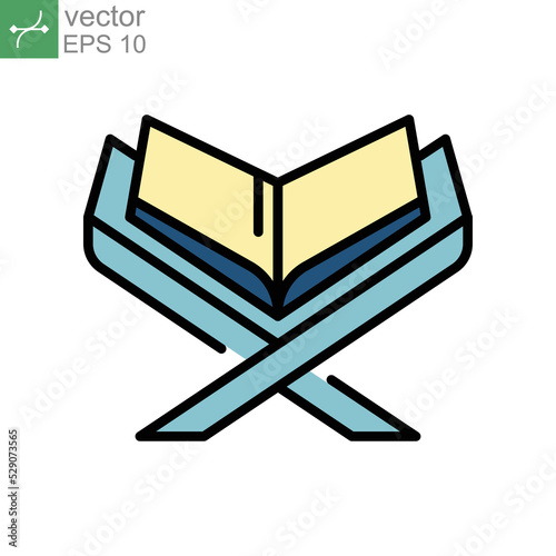 Ramadan icon filled Eid fasting islam, reading the holy quran icon. Open Islamic al quran, Muslim Ramadan Theme Book for religion Logo. Vector illustration. design on white background. EPS 10