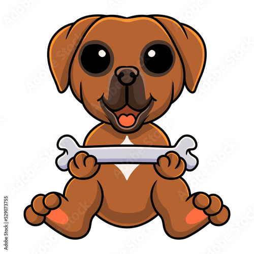 Cute tosa inu cartoon holding a bone