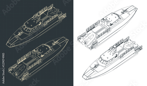 High speed patrol boat isometric blueprints