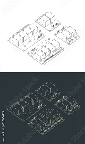 Two and four channel relays isometric blueprints