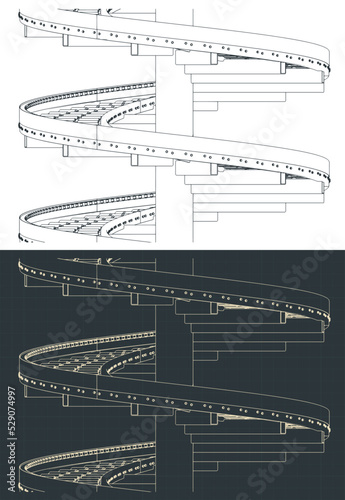 Vertical spiral conveyor isometric blueprints
