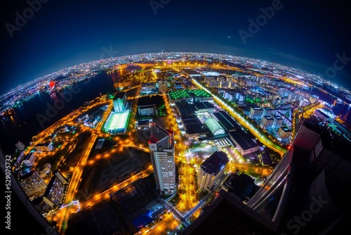 Obraz na płótnie 大阪夜景 ウルトラワイド魚眼撮影