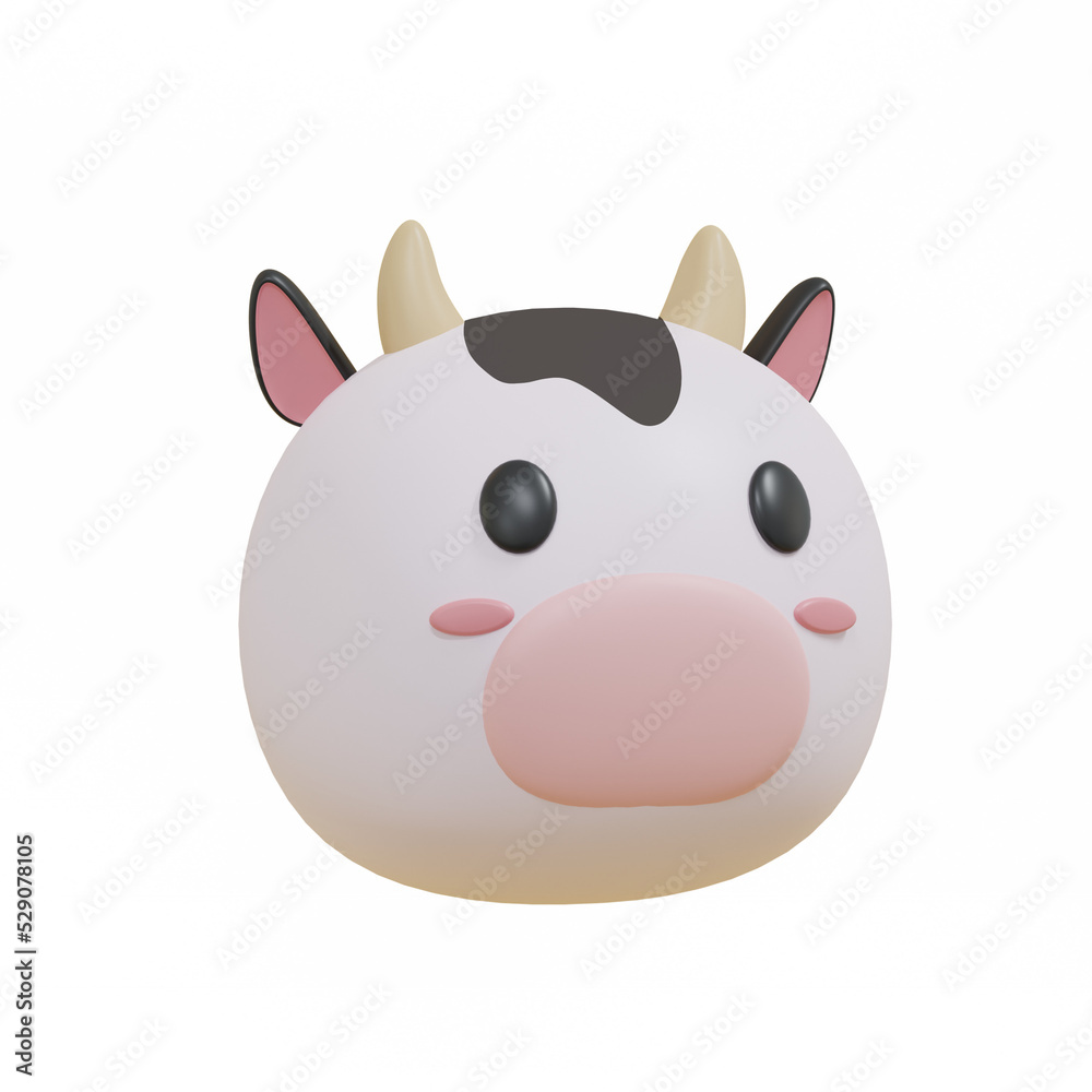 3d render cute cow face minimalist icon 3d render cute cow face minimalist icon