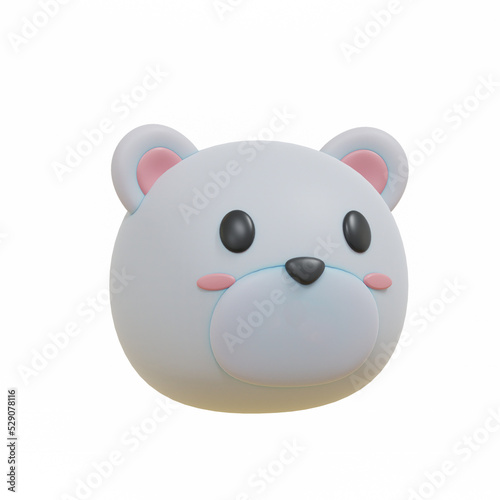 3d render cute polar bear face minimalist icon