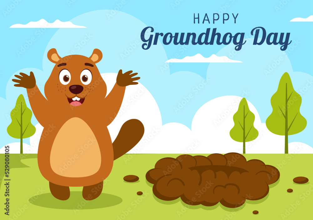 Happy Groundhog Day on February 2 with Cute Marmot Character and Garden Background Template Hand Drawn Cartoon Flat Illustration Happy Groundhog Day on February 2 with Cute Marmot Character and Garden Background Template Hand Drawn Cartoon Flat Illustration