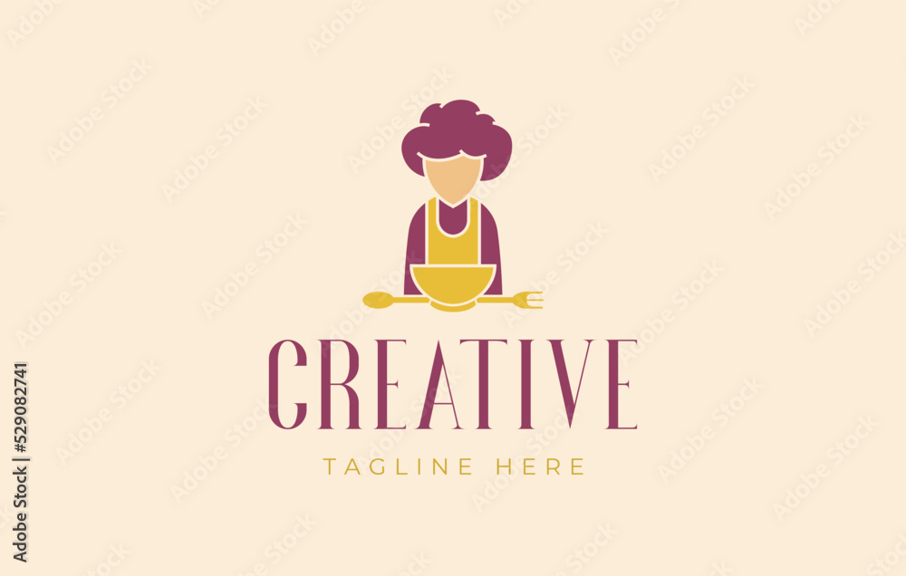 Mom's cooking logo. illustration of mother with a fork and spoon. vector line icon template Mom's cooking logo. illustration of mother with a fork and spoon. vector line icon template