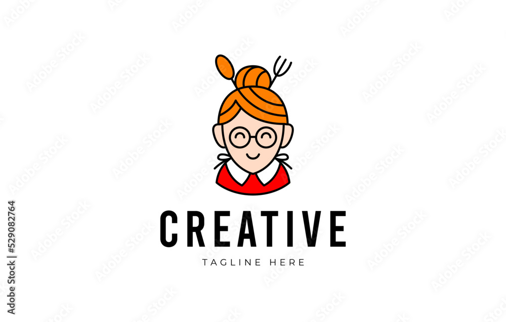 Mom's cooking logo. illustration of mother with a fork and spoon. vector line icon template Mom's cooking logo. illustration of mother with a fork and spoon. vector line icon template