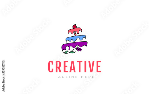 Birthday Cake, Sweet Cake, Cherry Cake Logo Template