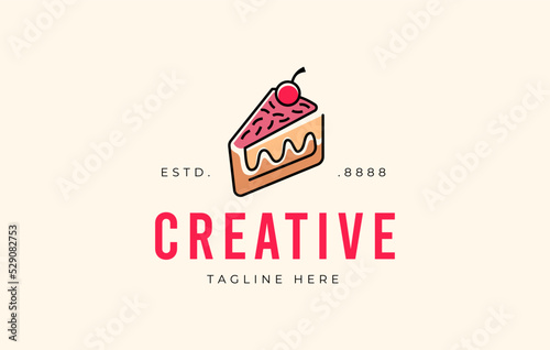Sweet Cake Bakery Cherry Cake Cupcake Logo Template