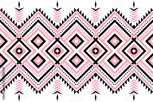geometric Aztec style. Native design for fabric print. seamless. black pink Mosaic on the tile. African Moroccan pattern. Ethnic carpet. Majolica. Asian Tribal vector ornament. Aztec geo pattern. 
