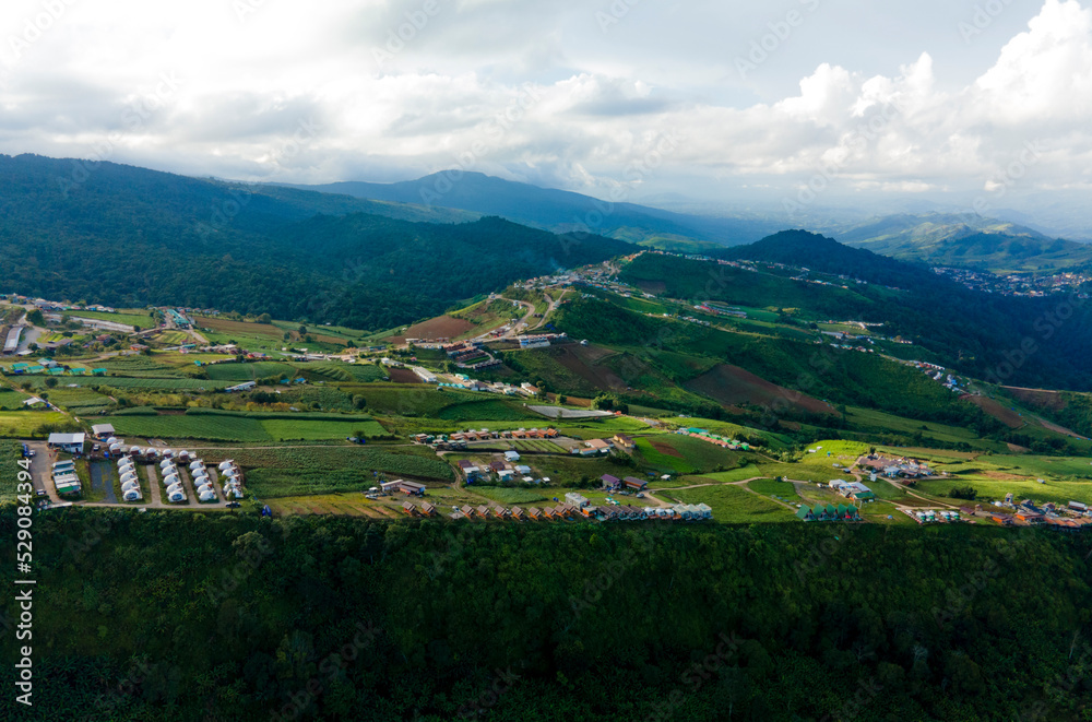 Aerial drone shot Landscape Panorama view at Phu Thap Boek- Phetchabun Province.