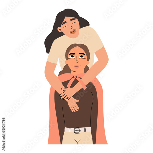 Two friends. The concept of female friendship, solidarity, support. Vector illustration in flat style
