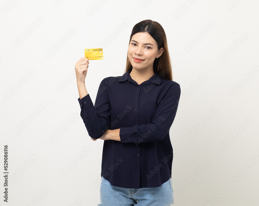 Portrait beautiful mixed race women standing pose holding credit card to shopping payment. Attractive Happy businesswoman with creditcard. Portrait beautiful mixed race women standing pose holding credit card to shopping payment. Attractive Happy businesswoman with creditcard.