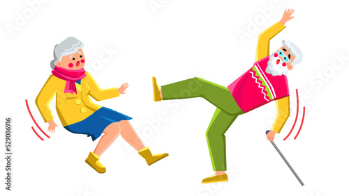 falling old people vector. person fall, senior down, floor disabled, woman pain, home grandmother elderly falling old people character. people flat cartoon illustration