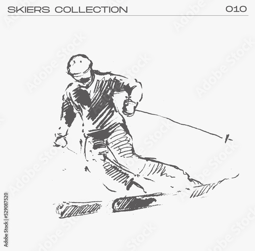 Skier going down the mountain, vector illustration