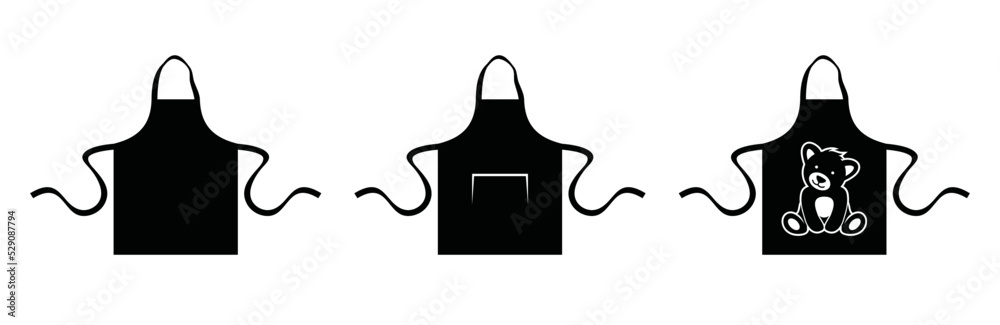 Chef apron for cooking with cute bear silhouette symbol icon vector set Chef apron for cooking with cute bear silhouette symbol icon vector set