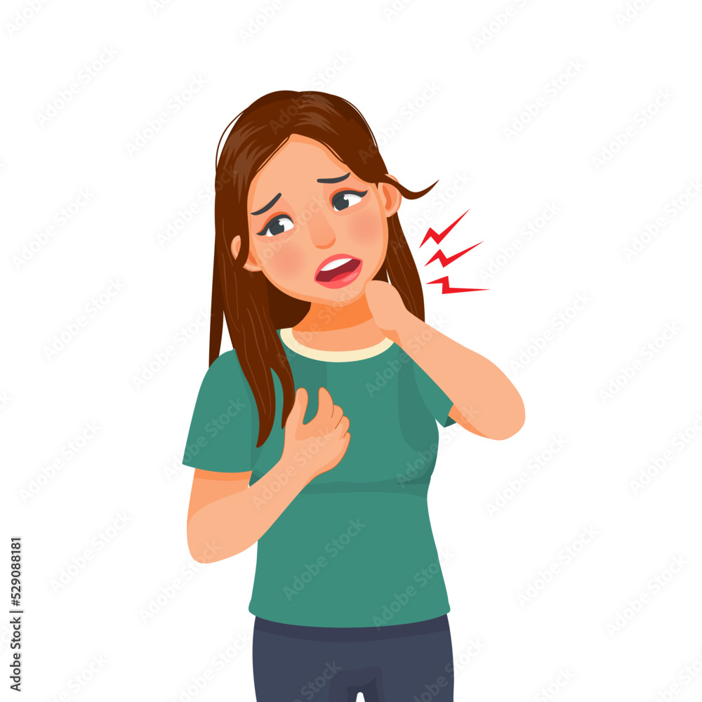 young woman suffering from neck pain young woman suffering from neck pain