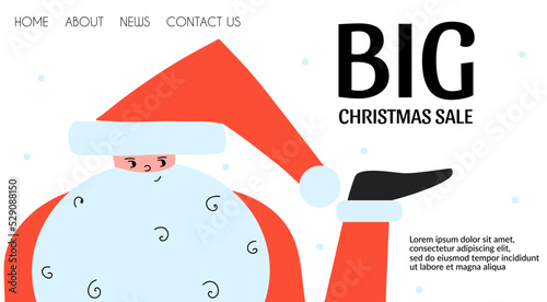 anding page with Santa Claus for big Christmas sale event. Vector illustration, template, banner