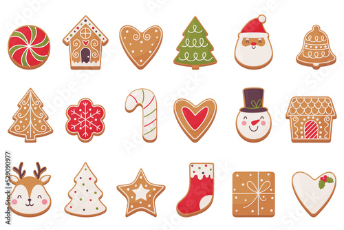 Christmas gingerbread set. Bright symbols of Christmas on a white background.