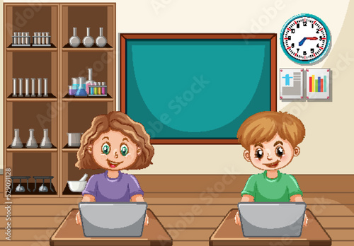 At home scene with children using their laptops