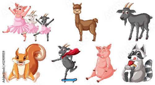 Set of various animals cartoon characters