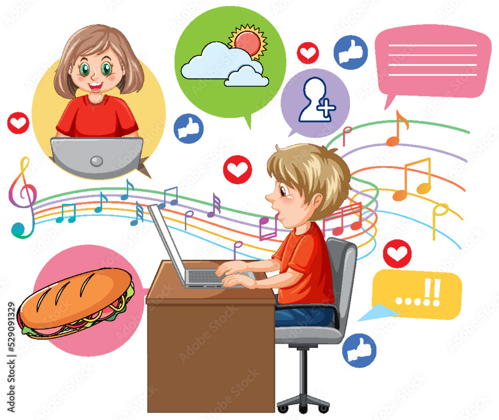 A boy browsing social media on laptop A boy browsing social media on laptop