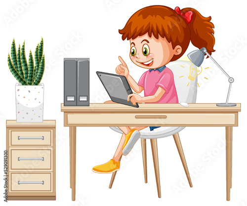A girl browsing social media on tablet