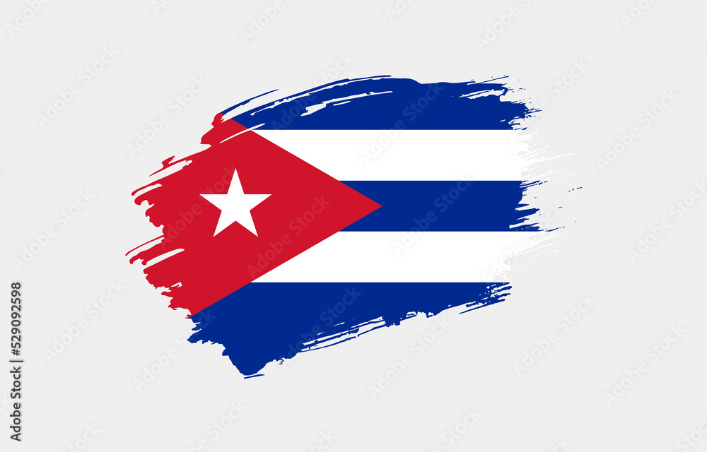 Creative hand drawn grunge brushed flag of Cuba with solid background