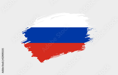 Creative hand drawn grunge brushed flag of Russia with solid background
