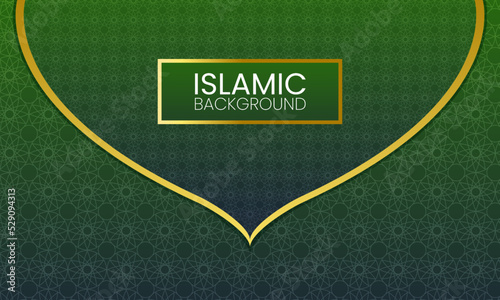 Beautiful dark green background with Islamic patterns, golden decorations and an editable text photo
