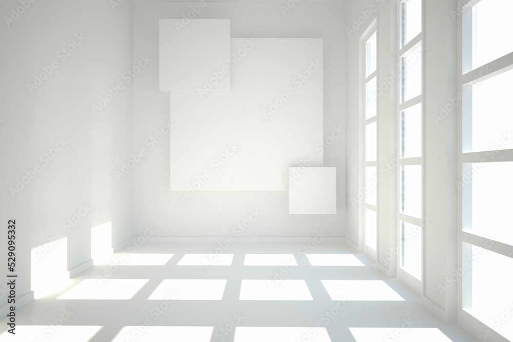 White room with squares at wall White room with squares at wall