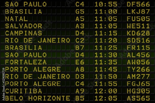 Black airport departures board for south america