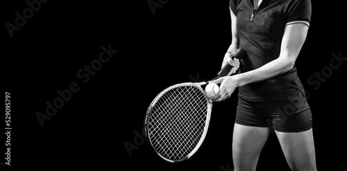 Midsection of woman holding tennis racket and ball © vectorfusionart