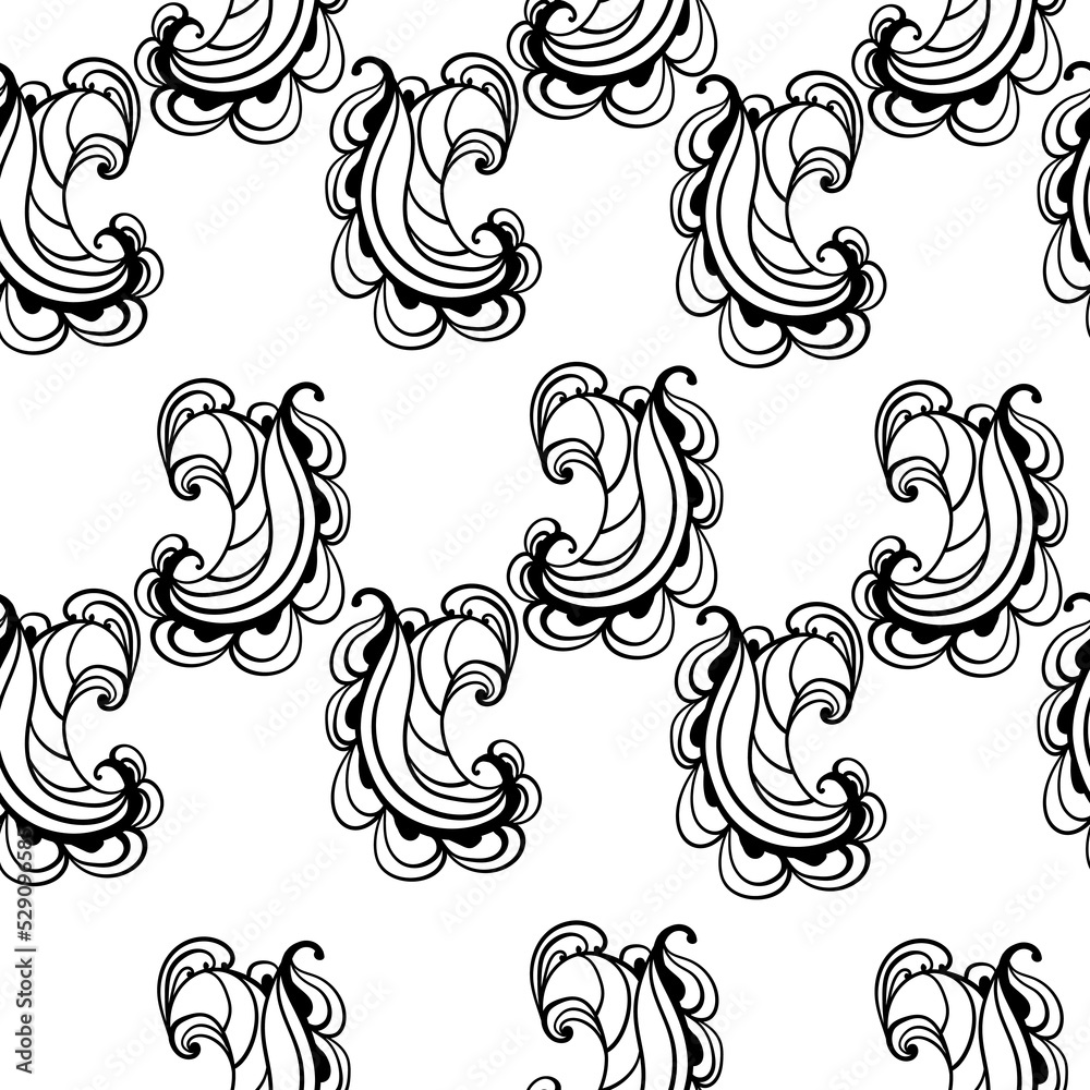 Fototapeta premium Abstract paisley seamless pattern, bean-like elements on white background
