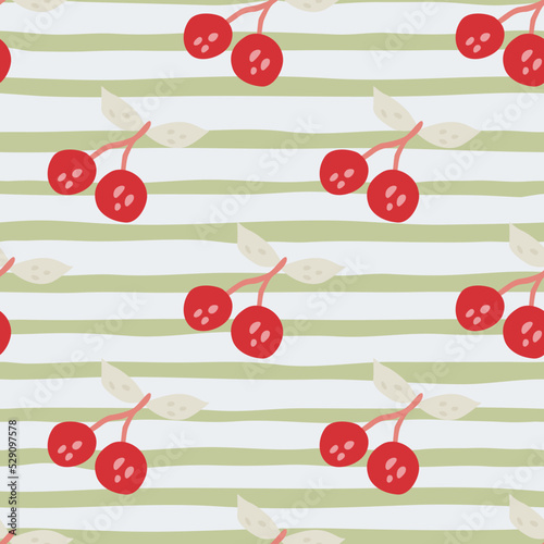 Hand drawn cherry berries and leaves seamless pattern. Hand drawn cherries wallpaper. Fruits backdrop.