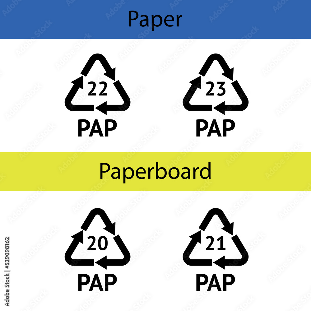 Paper Recycling codes. Recycling symbol on an isolated background. Mobius tape.
Special icon for sorting and recycling. Secondary use. Vector illustration for Packaging Marking. Paper Recycling codes. Recycling symbol on an isolated background. Mobius tape.
Special icon for sorting and recycling. Secondary use. Vector illustration for Packaging Marking.