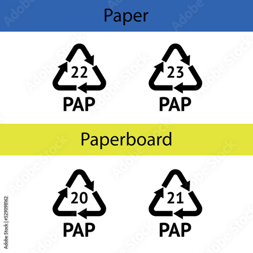 Paper Recycling codes. Recycling symbol on an isolated background. Mobius tape. Special icon for sorting and recycling. Secondary use. Vector illustration for Packaging Marking.