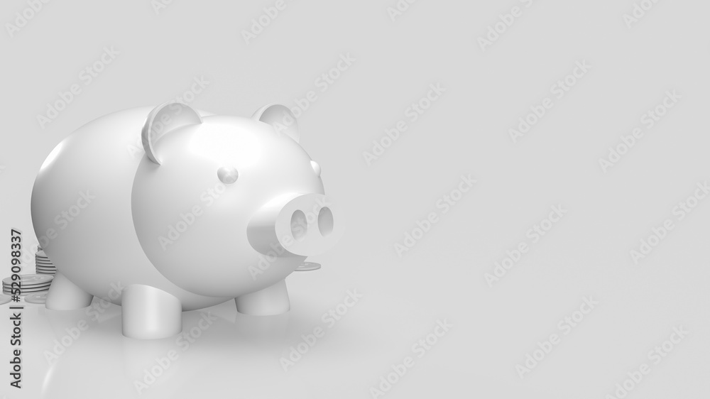 The white piggy bank and coins on clear background  3d rendering