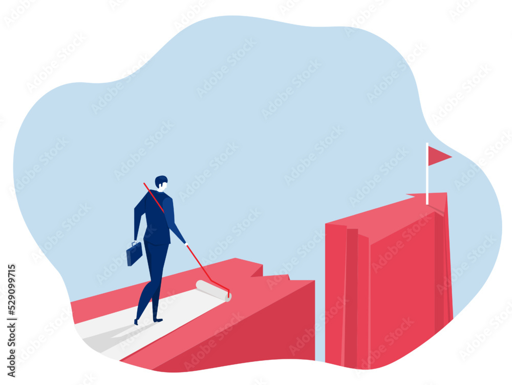 businessman walks his path to success with paint roller way ,find ways to bridge the gap, business ideas overcome difficulties concept vector illustrator businessman walks his path to success with paint roller way ,find ways to bridge the gap, business ideas overcome difficulties concept vector illustrator