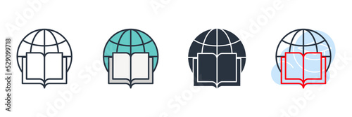 globe and book icon logo vector illustration. global education symbol template for graphic and web design collection
