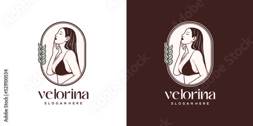 Beauty sexy woman and leaf luxury logo template