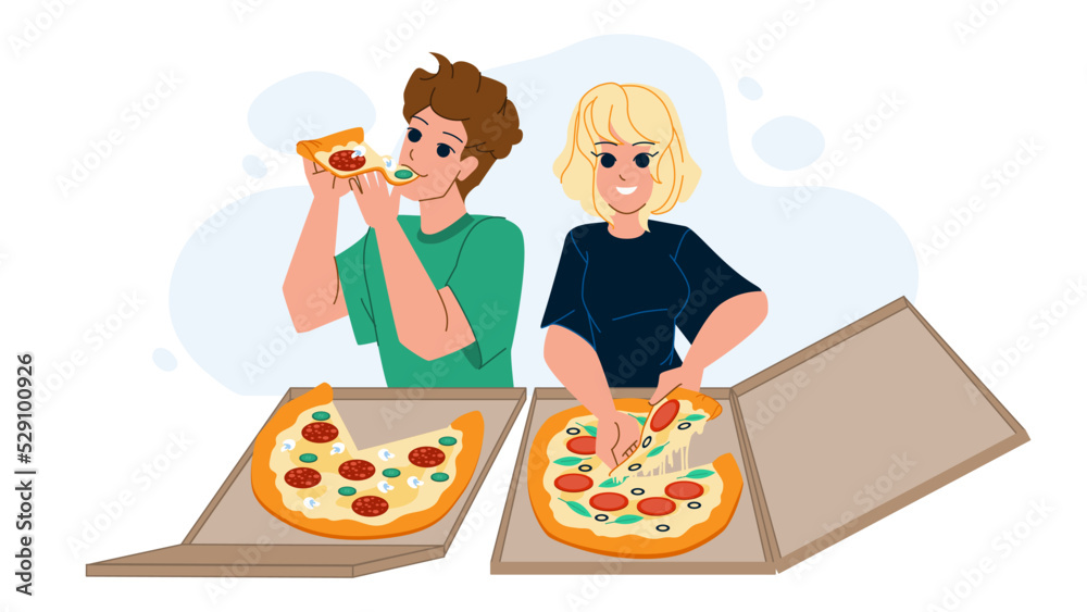 couple eating pizza vector. food fun home, happy eating, man young, eat girl, woman dinner italian couple eating pizza character. people flat cartoon illustration couple eating pizza vector. food fun home, happy eating, man young, eat girl, woman dinner italian couple eating pizza character. people flat cartoon illustration