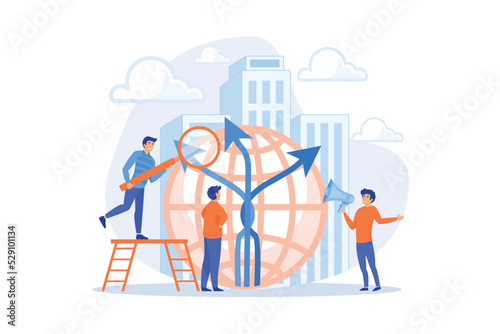 Career opportunity. Life coaching, self development. Path, direction choosing. Decision making, problem solving activity, best decision here concept. flat vector modern illustration