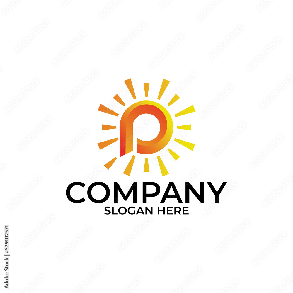 latter p logo concept, point sun logo design template latter p logo concept, point sun logo design template