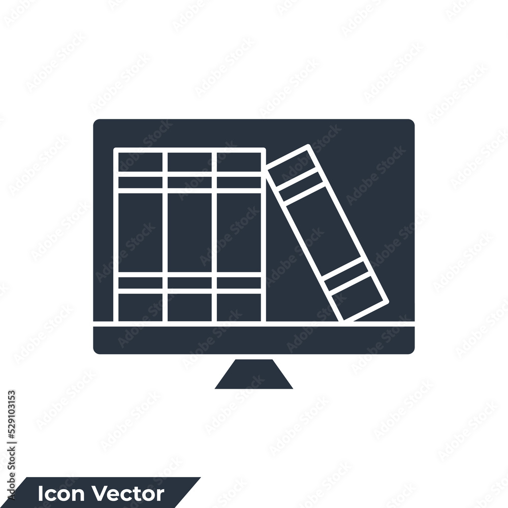 Internet education book on screen icon logo vector illustration. online library symbol template for graphic and web design collection Internet education book on screen icon logo vector illustration. online library symbol template for graphic and web design collection