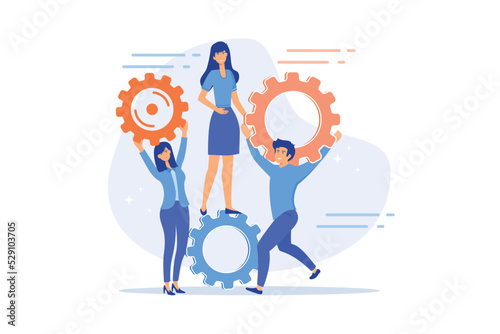 Effective coworking. Colleagues togetherness, workers collaboration, teamwork regulation. Workflow efficiency increase. Team members arranging mechanism. flat vector modern illustration