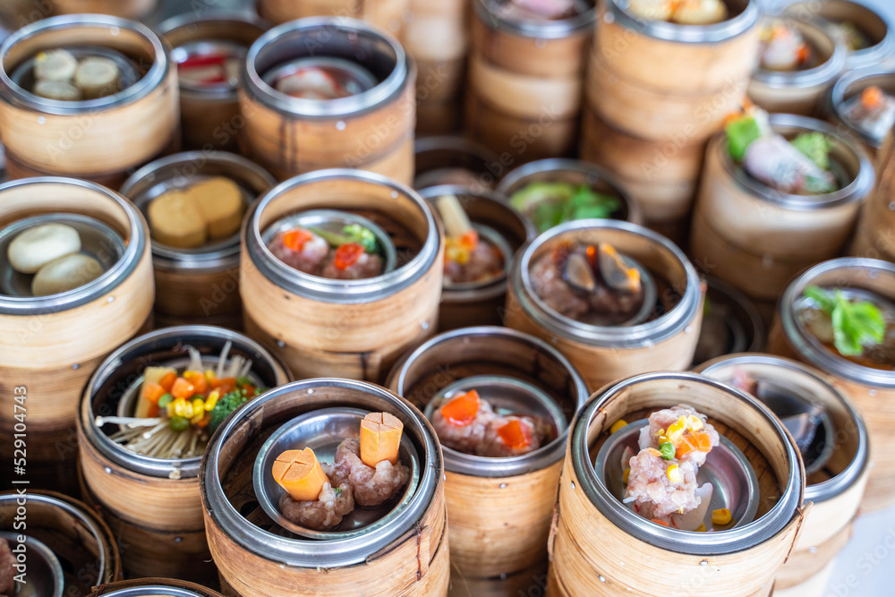 Various of Dim sum in the steam basket Various of Dim sum in the steam basket