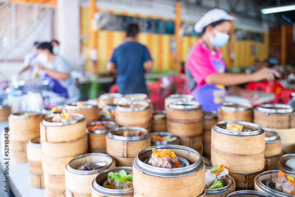 Various of Dim sum in the steam basket Various of Dim sum in the steam basket
