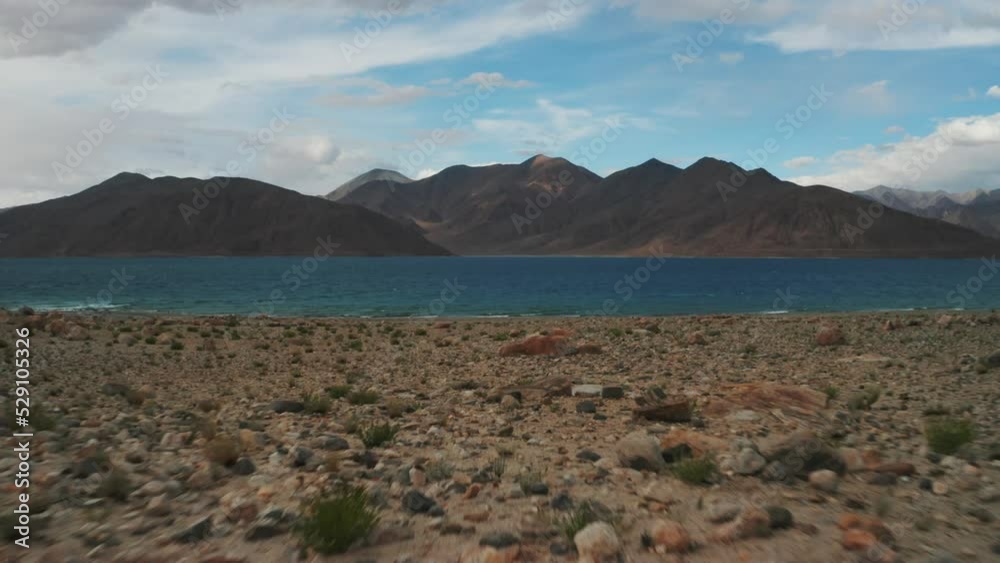 Aerial view of a lake with mountains in background, Ladakh region, India. Aerial view of a lake with mountains in background, Ladakh region, India.