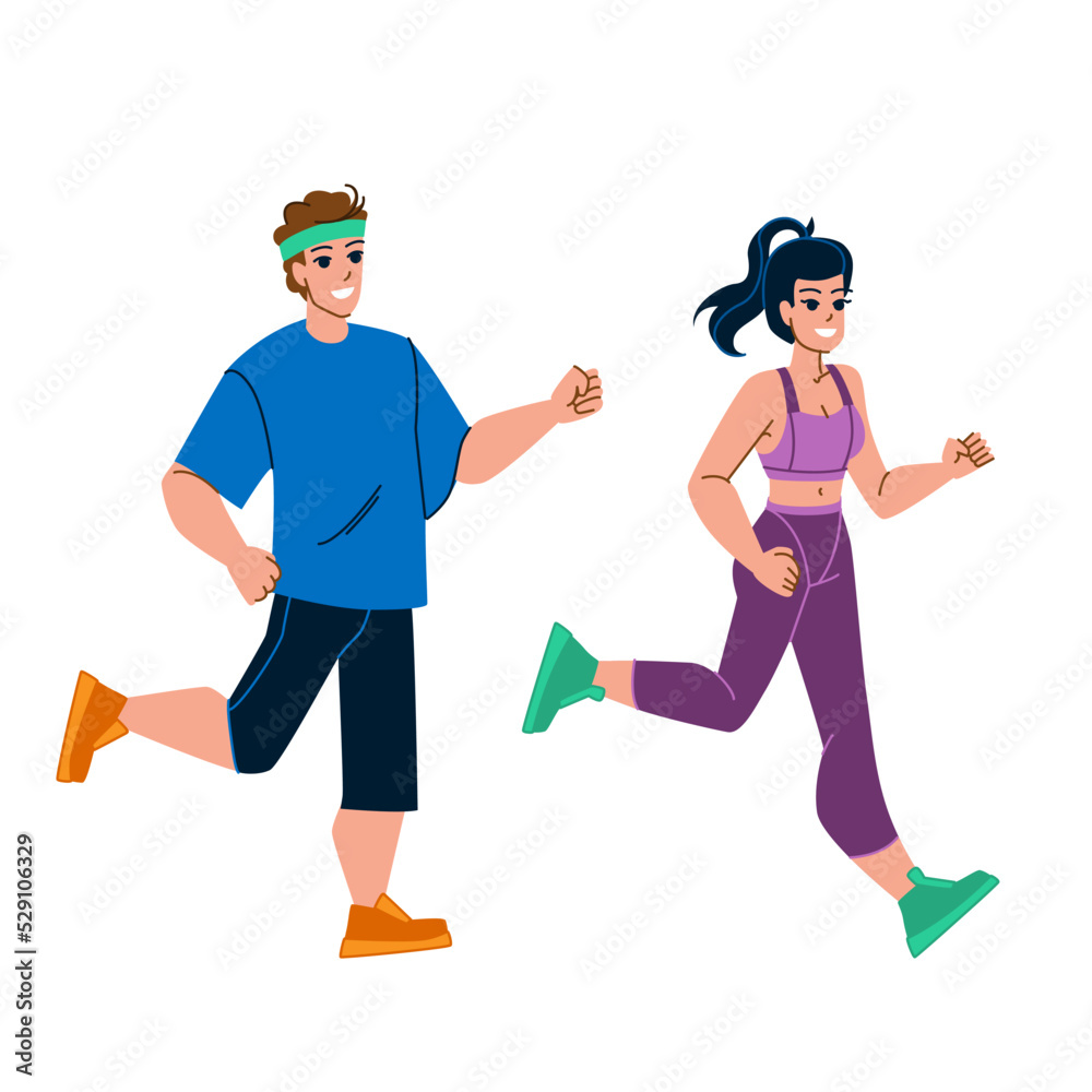 couple jogging vector. man woman sport, healthy lifestyle, exercise active, nature fitness, fit people couple jogging character. people flat cartoon illustration